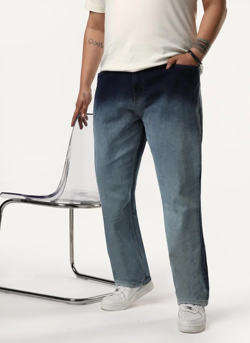 أوربانو فاشن Urbano Plus Men's Dark Blue Straight Fit Heavy Washed Faded Denim Jeans Stretchable